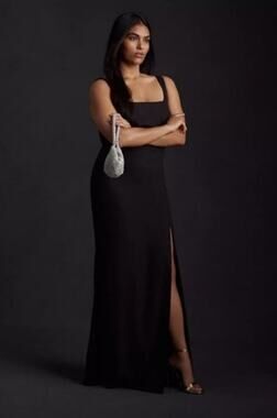 BHLDN Black Catarina Crepe Sleeveless Bridesmaid Formal Maxi Dress Women's 26